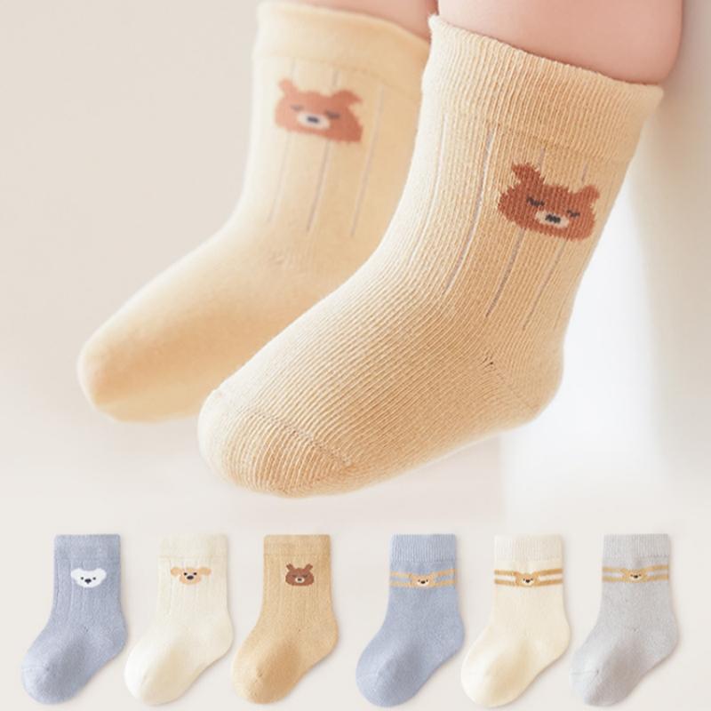 

3 пары новых осенних высокоэластичных носков без косточек для новорожденных, носки для малышей и девочек с милым медведем в носках с рисунком из мультфильмов XS