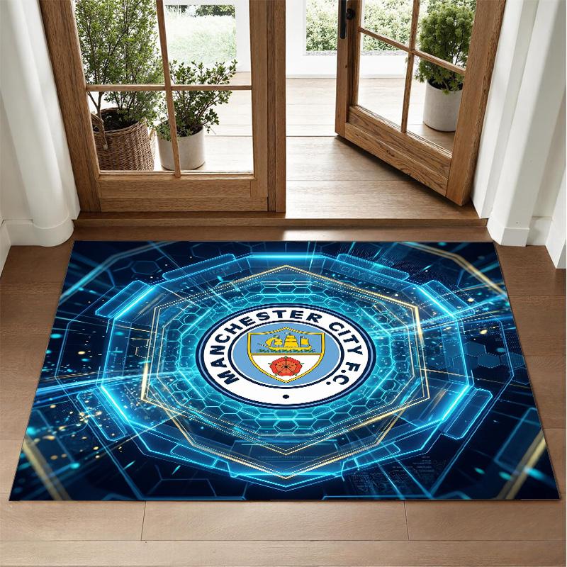 Manchester City Design Crystal Velvet Rug Soft Decorative Mat for Bedroom Entrance