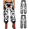 Cowboy Fringe Chaps Pants Cow Pattern Flannel Tassel Patchwork Adjustable Waist Trousers for Men Western Vintage Party Outfit