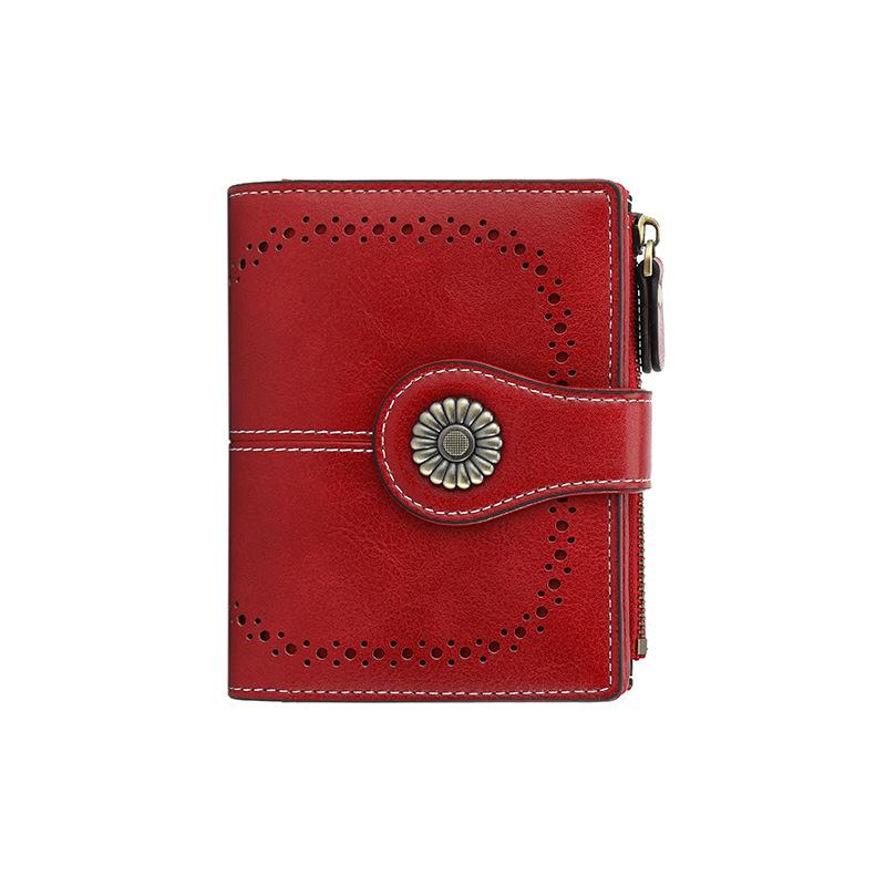 Portafoglio da Donna RFID Anti-Magnetico - Corto in Pelle Retro Olio Cera Europea & Americana, Portamonete Multi-Scomparti per Carte.