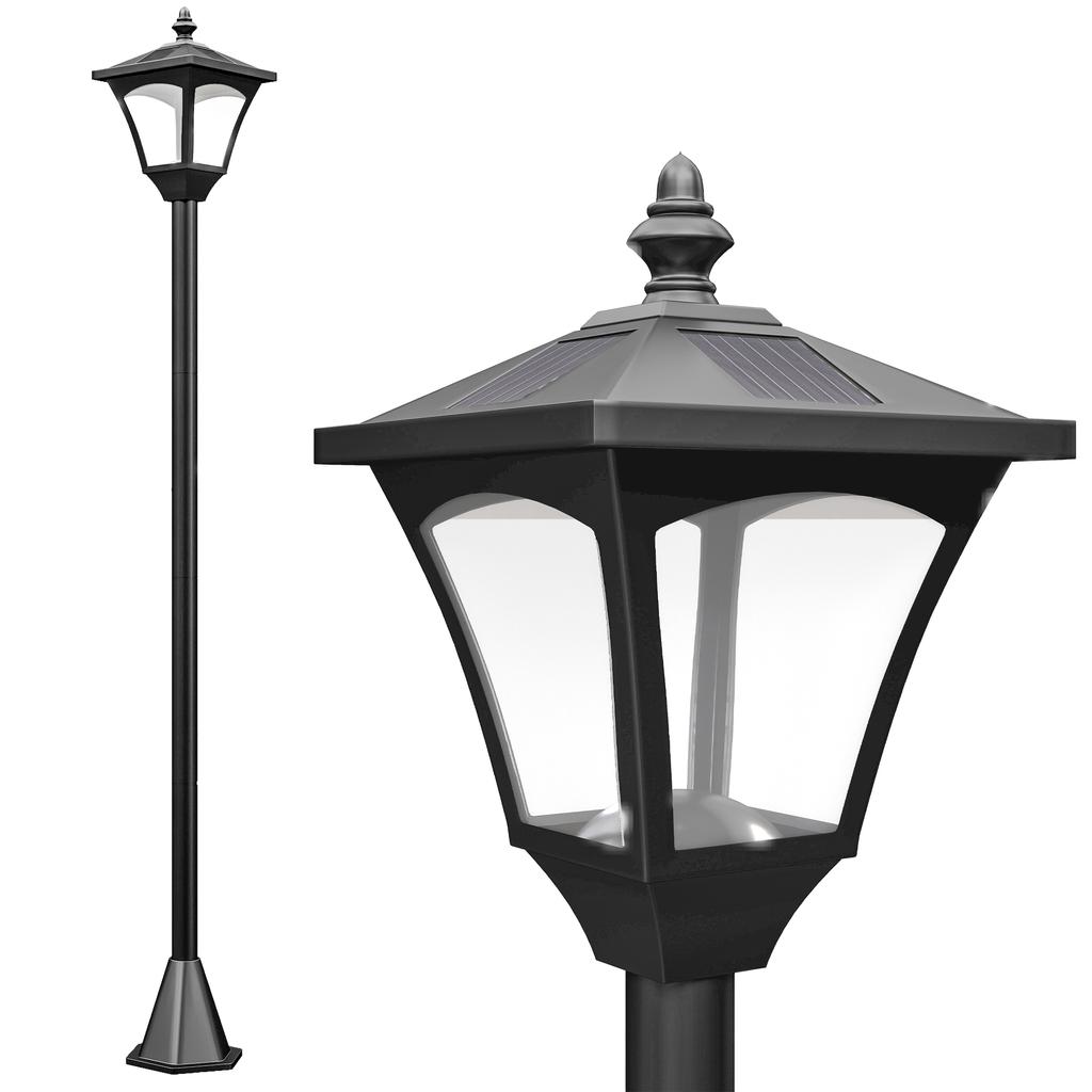 1.2m Solar Powered Outdoor Lamp Post - Black