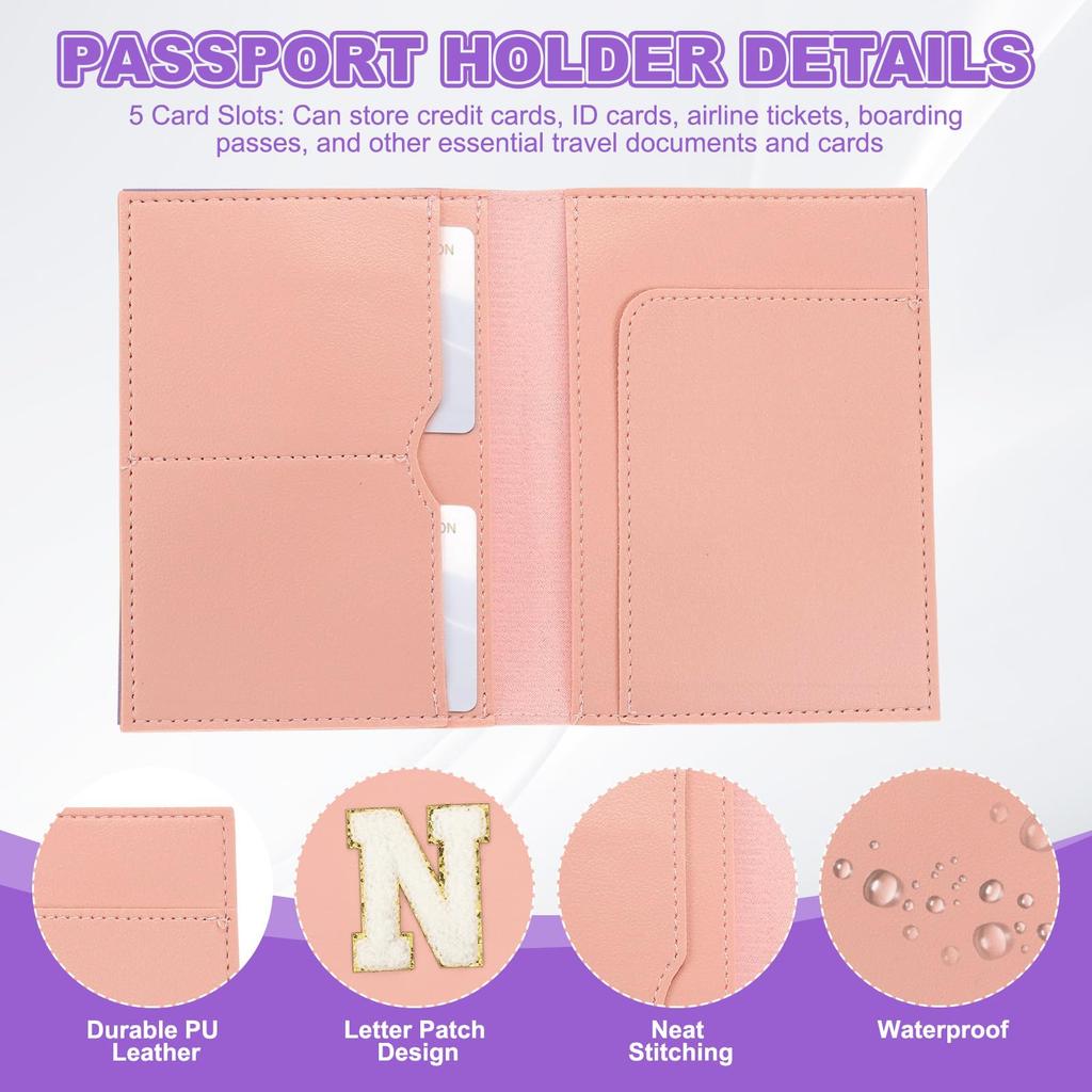 PATIKIL Travel Passport Luggage Tag Set with Initial Passport Cover and Alphabet Chenille Letter Travel Wallet Bag Suitcase Identifier for Women and