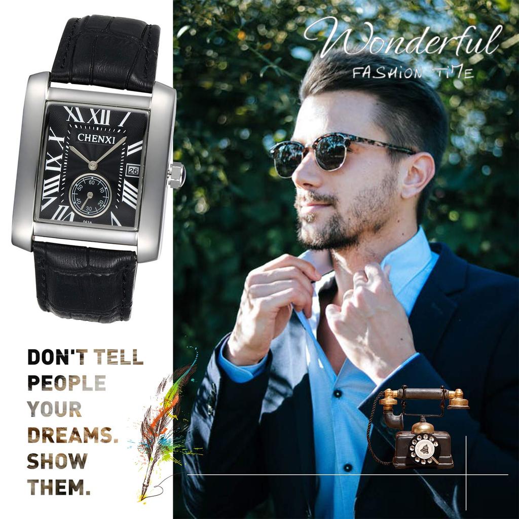 Lancardo Watch Waterproof Leather Band Roman Numeral Calendar Fashion Casual Quartz Business Preset Birthday Anniversary Men's (Black)