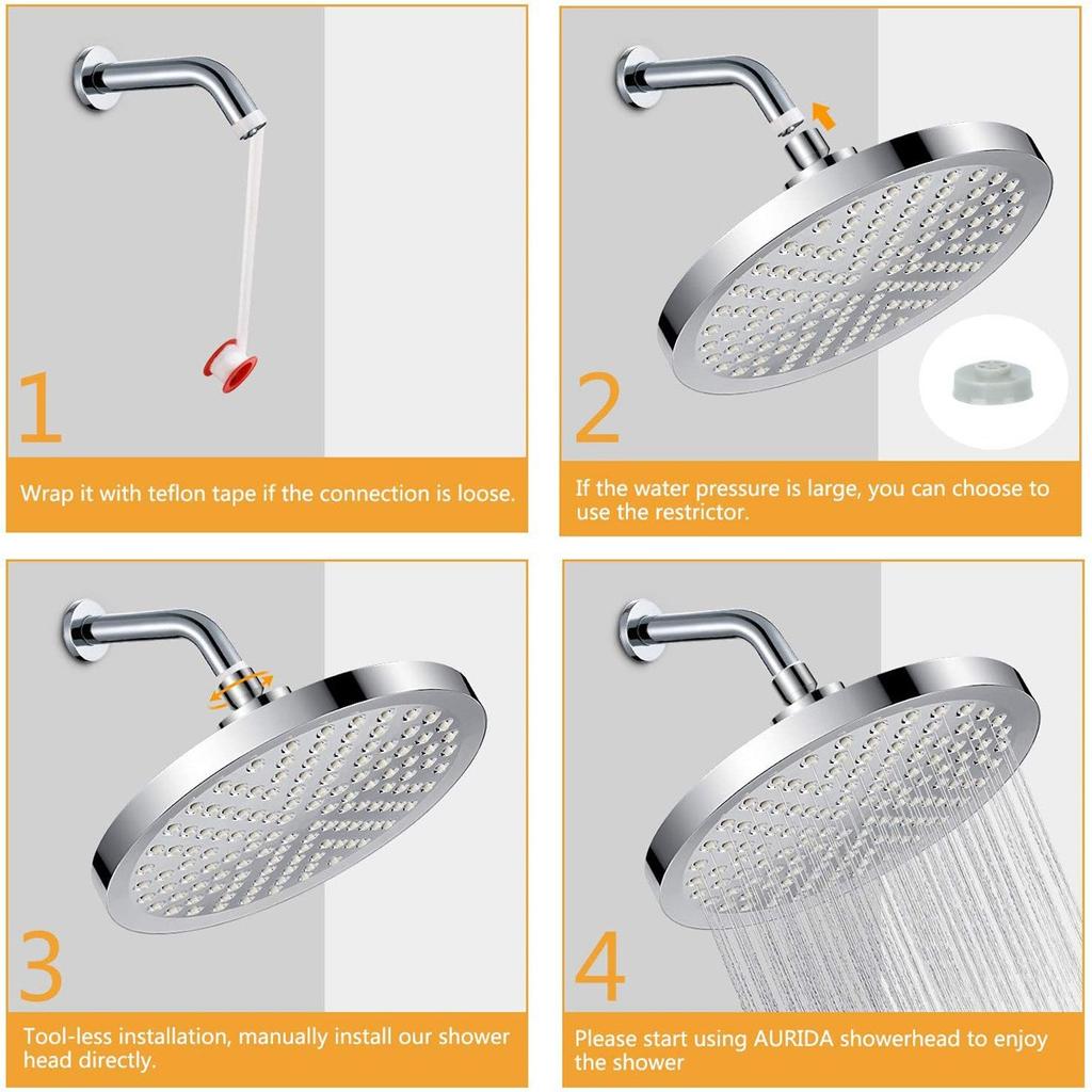 6 Inch Round Booster Shower Set Fully Electroplated Shower Head Home Set Bathroom Extension Shower Rod Set For Bathroom