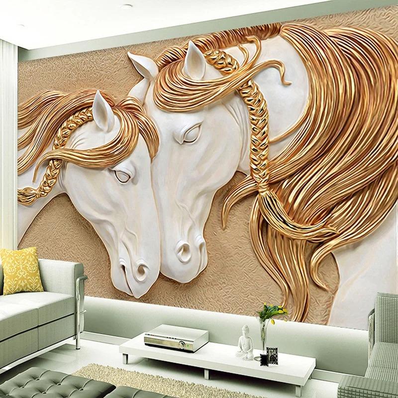 Photo Wallpaper 3D Stereo Embossed Horse Living Room TV Backdrop Wall Mural Art Painting Mural Wall Paper