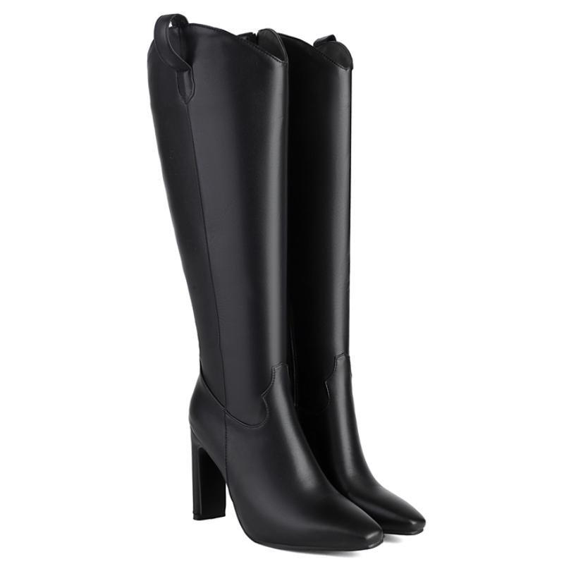 Fashion Women's Knee High Boots Sexy Point Toe Winter Shoes Black White Gold Heeled Long Boot Ladies Party Dance Shoes Large Size 45 48