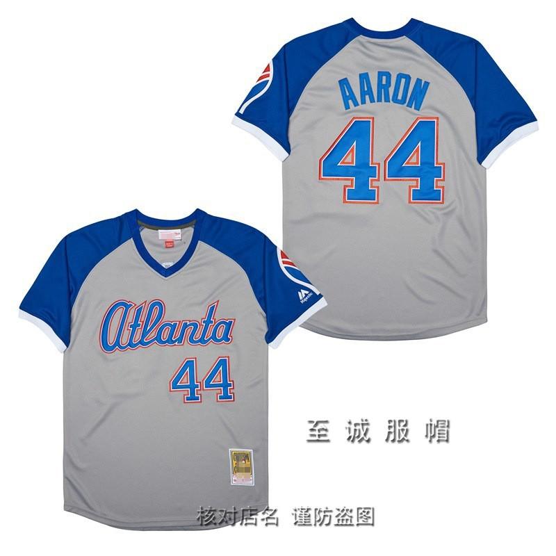 Mens Atlanta Braves Vintage Baseball Jersey 44 Hank Aaron Embroidered Retro MLB Fan Shirt Cotton Blend
