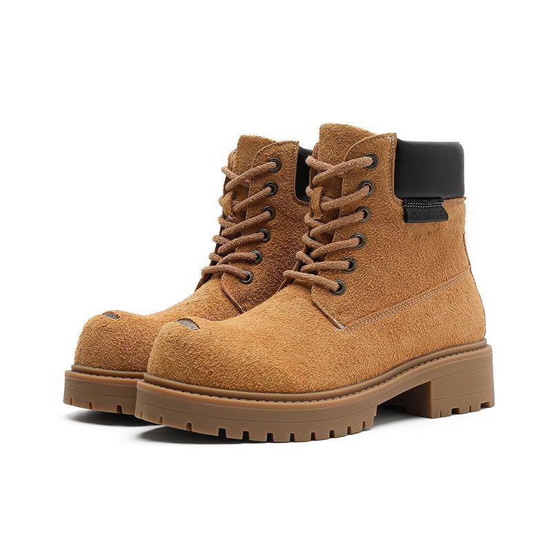 Mickey Yellow Herren Retro Motorrad-Martin-Stiefel mit dicken Sohlen und Höhenverstärkung