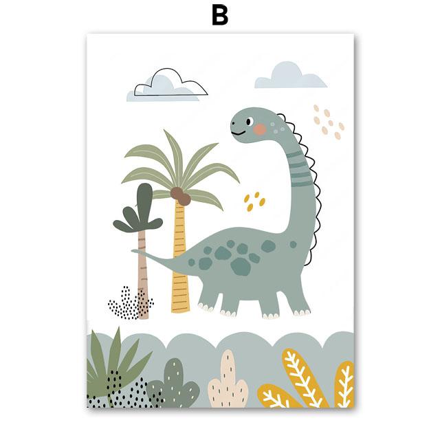 Cute Dinosaur T-Rex Brachiosaurus Nursery Wall Art Canvas Painting Nordic Dino Posters And Prints Pictures Baby Kids Room Decor