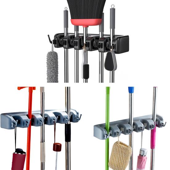 Wall Mounted Mop Clip Broom Holder Load-bearing Easy To Install 5 Slots Strong Heavy Duty