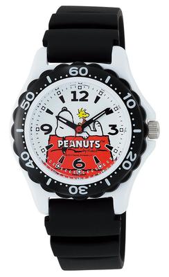 Relógio Masculino Citizen PEANUTS Snoopy 10 ATM Água Preto Q&Q, AA96-0015, Resistente,