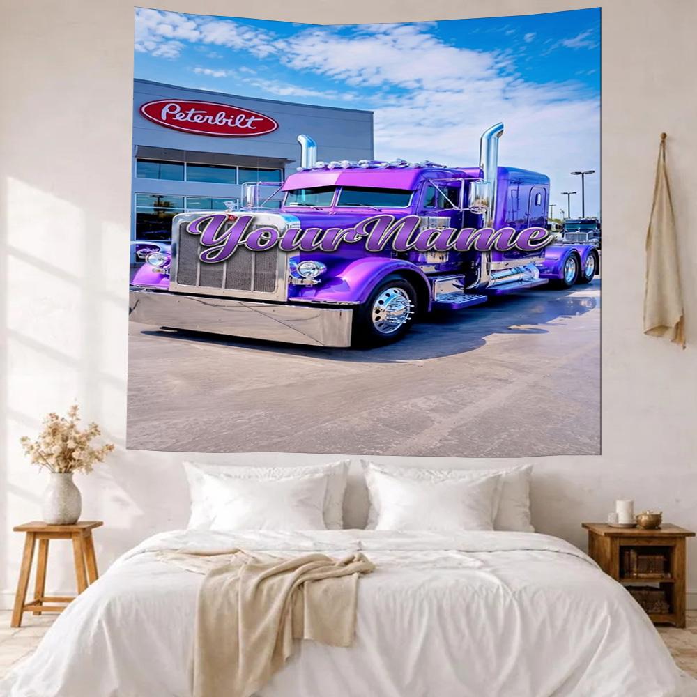 Peterbilt Heavy Trucks Custom Your Name Wall Decor Tapestry Art For Pet Memorial Birthdaywedding Party Backdrop Family Gift