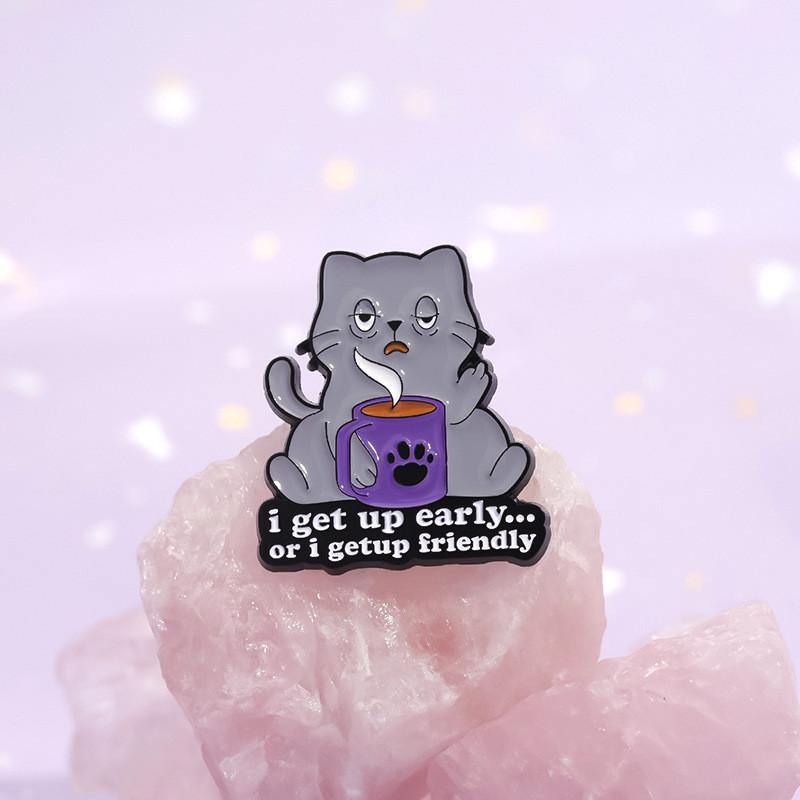 Adorable Cartoon Cat Series Metal Badge Cute Fun English Phrase Animal Brooch