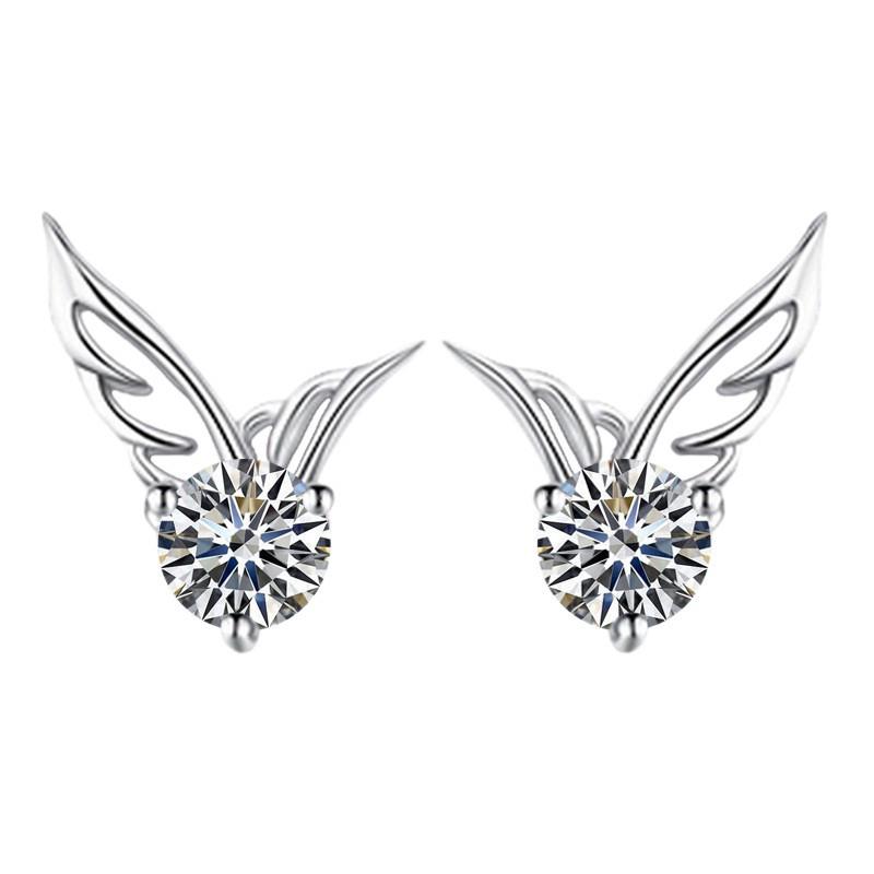 Angel Wing Zircon Stud Earrings for Women - Chic Diamond-Set Design