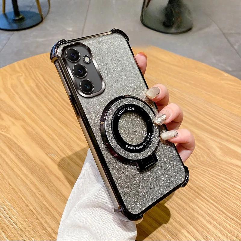 Luxury with bracket Glitter Case For Samsung Galaxy A06 A05 A05S A14 A15 A16 A25 A26 A56 A34 A35 A36 A52 A53 A54 A55 Case Holder