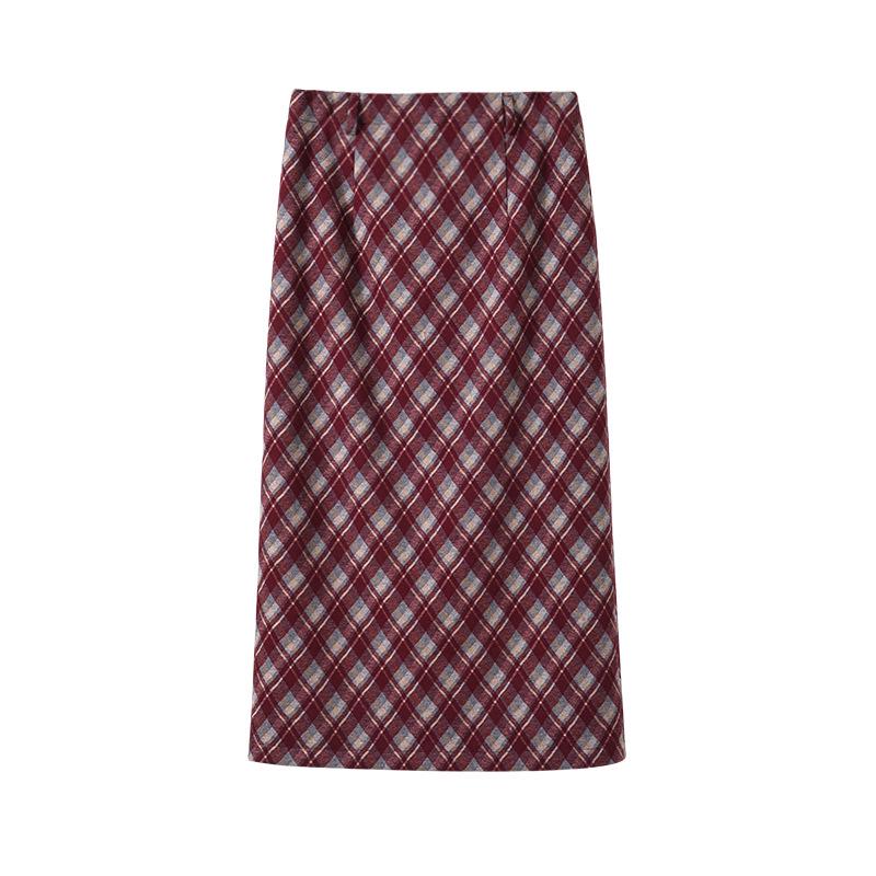 2025 Women's High-Waisted Washable Plaid Flannel Midi Skirt with Slit