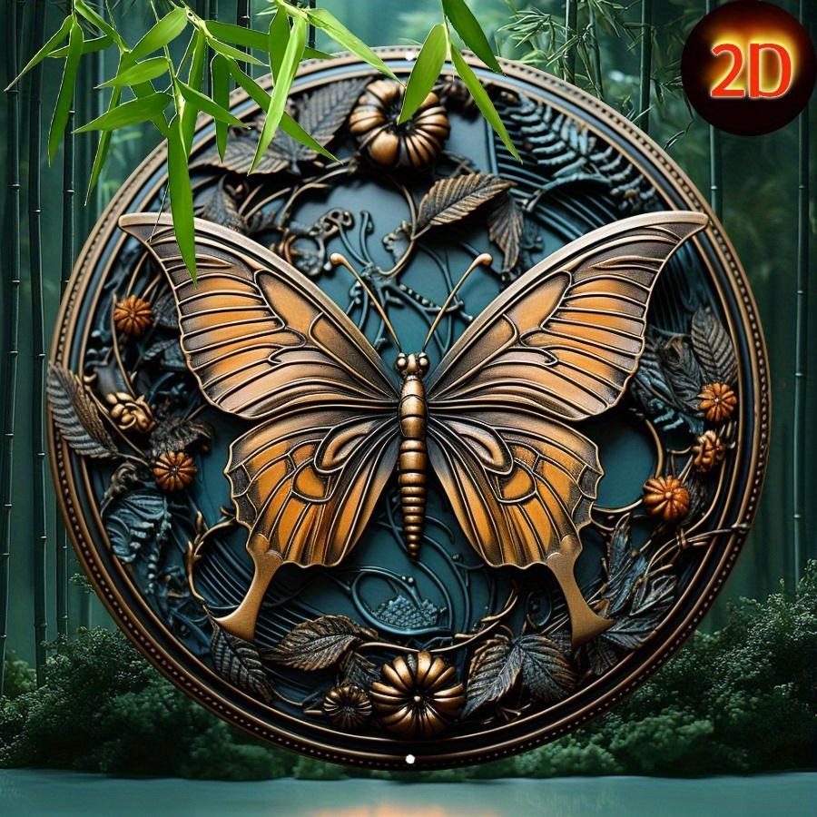 2d Flat 20*20cm, Charming Butterfly Wall Art Round Wooden Sign, Perfect for Home, Kitchen, Garden, Bedroom Decor