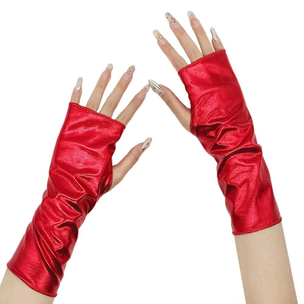 1 Paar Fingerlose Handschuhe mit Hochglanzfinish Punk-Stil Performance-Handschuhe Halloween-Verkleidung