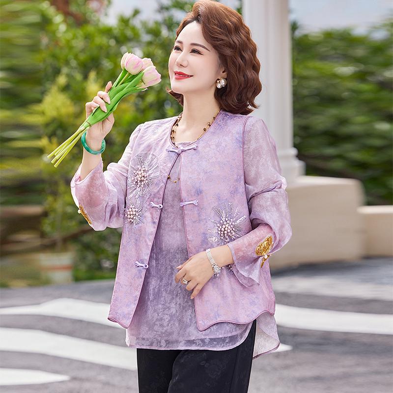 

2026 Spring/Autumn Women s Chinese Embroidery Vest Set: Round Neck Gilet for Mothers 4XL (Recommended 130-145 lbs)