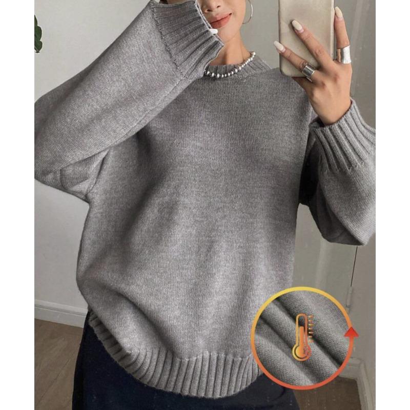 

Wind autumn and winter new long-sleeved knitted sweater women s solid color round neck casual pullover sweater women S серый