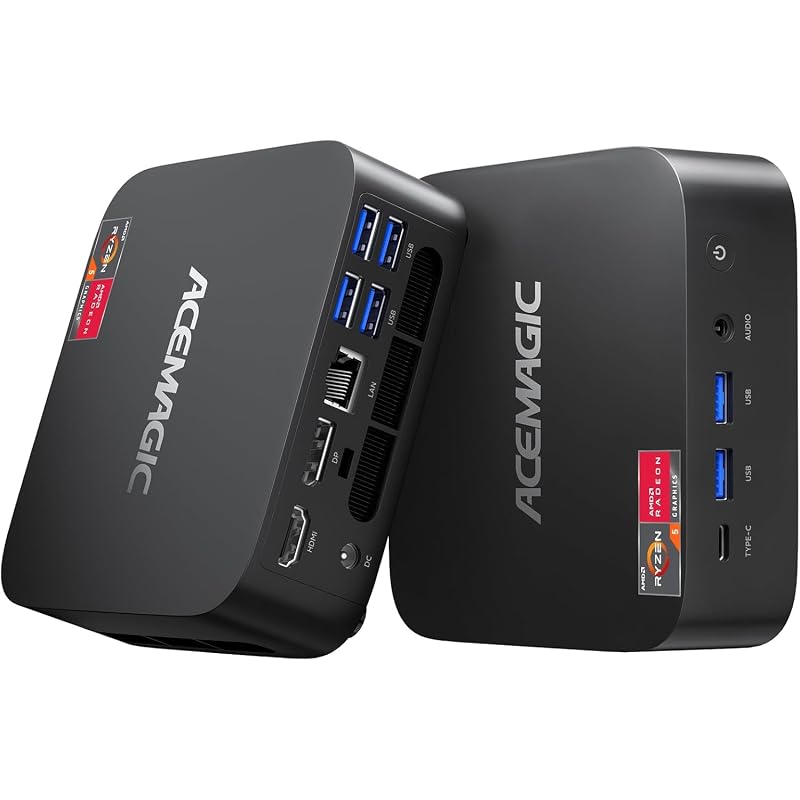 ACEMAGIC Mini PC with Ryzen 5 7430U (up to 4.3GHz), 16GB RAM + 512GB M.2 SSD expandable.