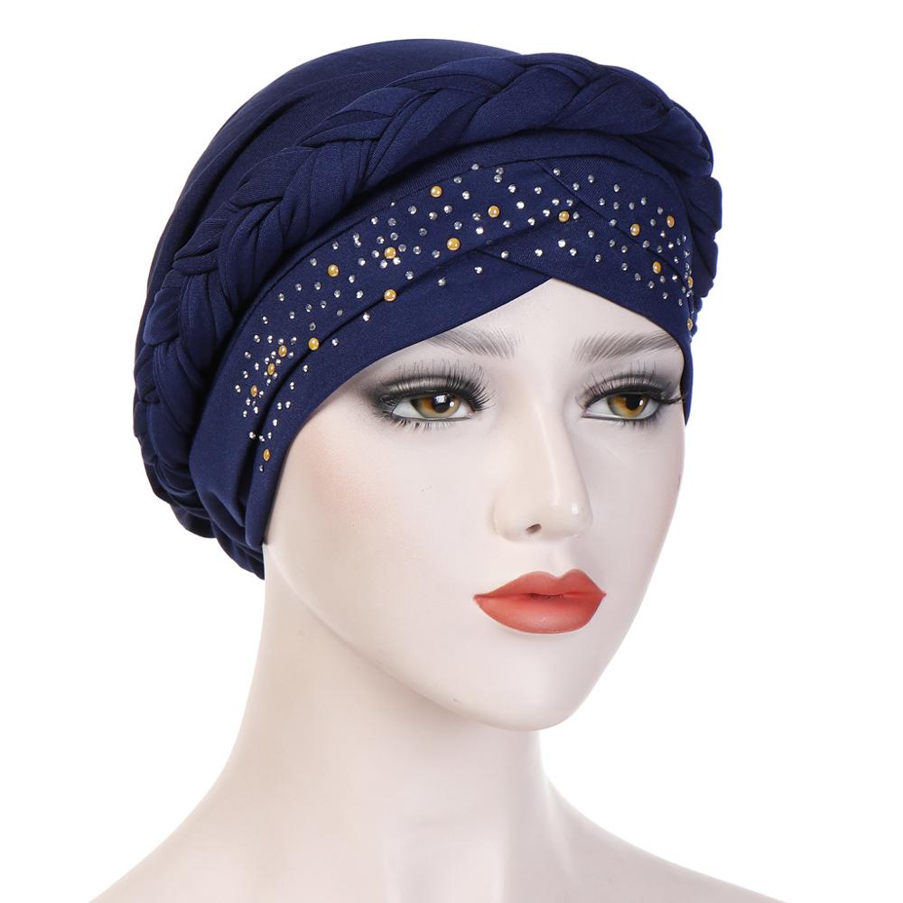 Trendy muslim women inner caps for hijab India wrap head turban bonnet with drill solid color hijab underscarf caps turbante