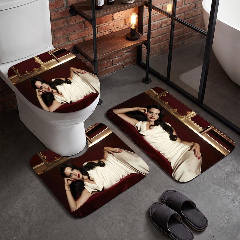 Lana Del Rey (33)Flannel Toilet 3 Piece Set Soft Bathroom Rug Non-Slip Toilet Seat Cover Bathroom Home Decor