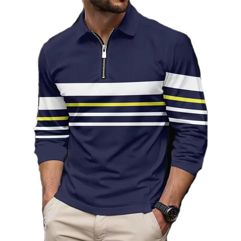 Herrenkleidung Langarm Lässig Reißverschluss Poloshirt Frühling Herbst Herren Farbblock Oberteile Polyester Kragen Sport Golf Polo