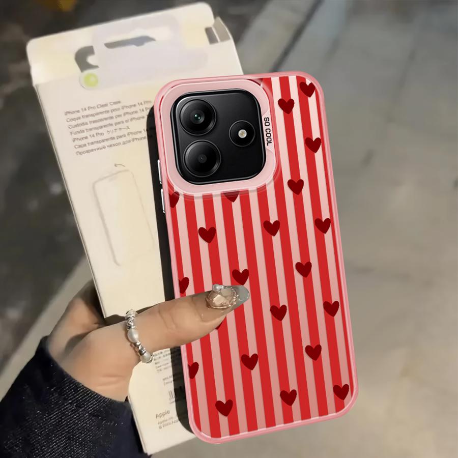 Back Phone Cover Case for Xiaomi Redmi Note 14 11 12 Pro 12s Note 13 Pro Plus 11s Stripe Love Heart