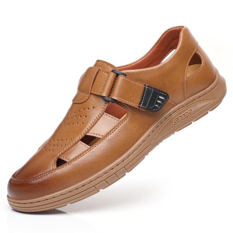 Fashion 2025 Summer New Solid Color Leather Sandals for Men Fashion Casual Designer Beach Shoes Male Beef Tendon Sole Shoes Man