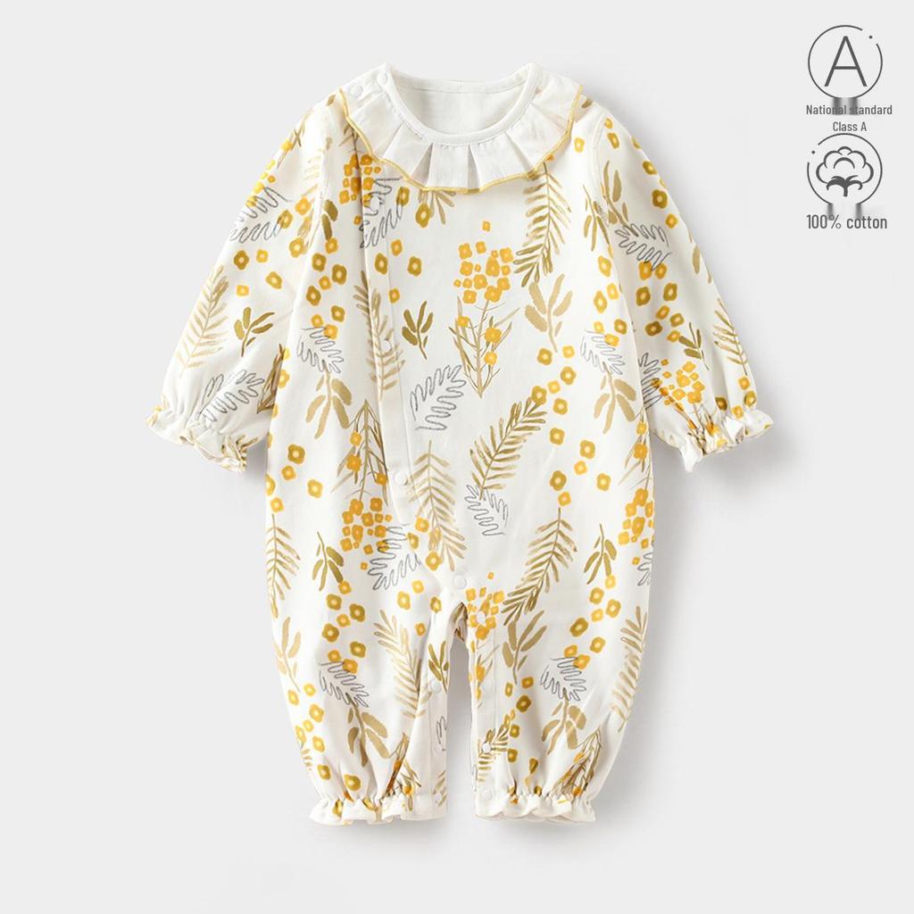 A-Class Cotton Baby Girl Romper - Princess Style, All-Season Newborn Jumpsuit