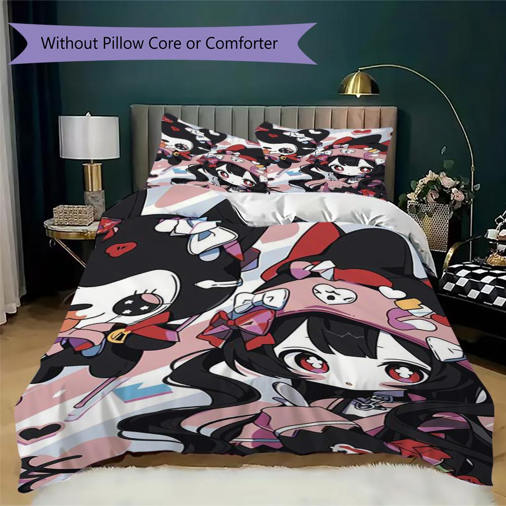 Cute Anime-style Cartoon Print Pattern Bedding,Quilt Set Quilt Cover Pillowcase Home Birthday Gift (1*duvet cover+2*pillowcase,without core)ZSJT091727
