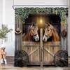 Western Barn Horse Shower Curtains Sunflower Lavender Floral Farmhouse Wooden Door Farm Animal Bathroom Curtain Decor with Hooks