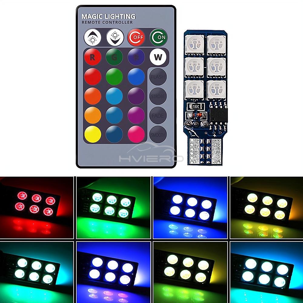 2X Auto Interior Decoration LED T10 W5W Atmosphere Car Light RGB Remote Controller Colorful Reading Door Side Marker Tail Backup