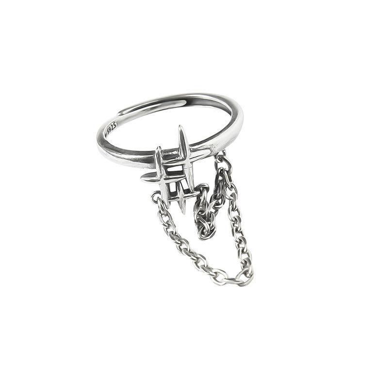 Cross Star Fringed Chain Ring Retro Fashion Simple Twist Woven Open Ring Index Finger Ring Tide