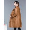 Winter Jacket Women Brown  Doll Collar Autumn New Korean Fashion Slim Add Velvet Long Faux Leather Coat Female