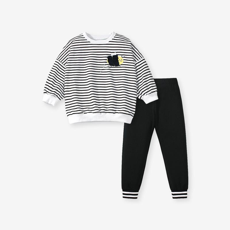 

Осенний европейский и американский полосатый костюм для девочек с длинным рукавом, новая детская одежда, милый детский костюм с пчелкой 110 белый