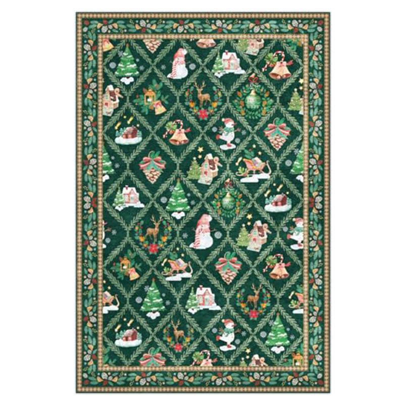 

American Style Christmas Living Room Carpet - Festive Rug for Coffee Table and Home Decor 100x120cm Silicone Dot Bottom зелёный