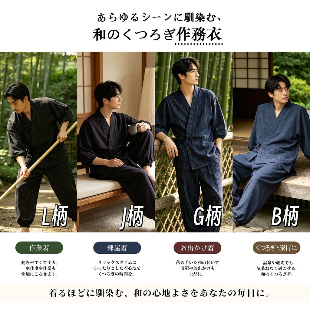 Samue Seersucker Pattern Size L [HOHO AYUMU] Men's (Japanese Workwear), 100% Cotton, Weave, G,