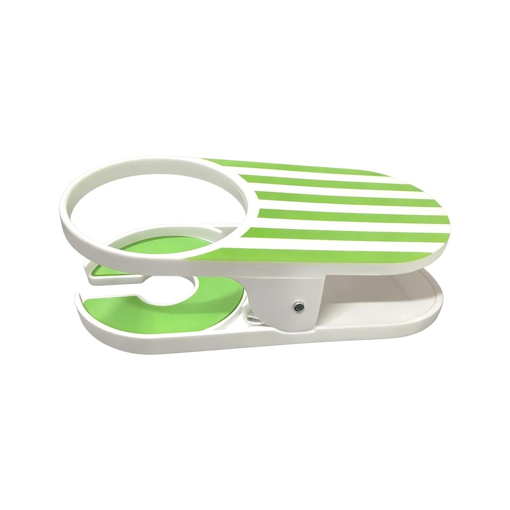 Clip On Drink Holder with Striped Design for Desk Table or Outdoor Use Securely Holds Cups Bottles or Cans with Durable Construction and Stable Grip