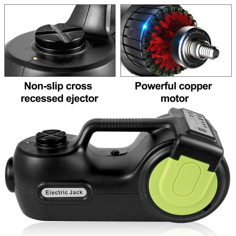 SucceBuy Cric de Voiture Électrique 4-en-1 12V 5T Cric Hydraulique Portable Clé à Chocs Compresseur de Pneu Levage Lumière LED Outil de Réparation de Voiture