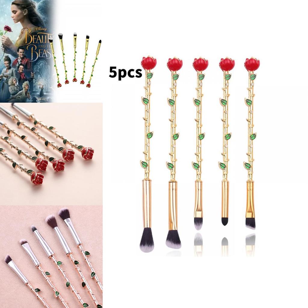 Rose Makeup Brush Set With Gold And Rose Gold Handles For All Skin Types Gift For Women