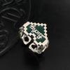 Sterling Stunning S925 Silver Deep Dark Green Mosaic Heart Open Adjustable Ring Women For