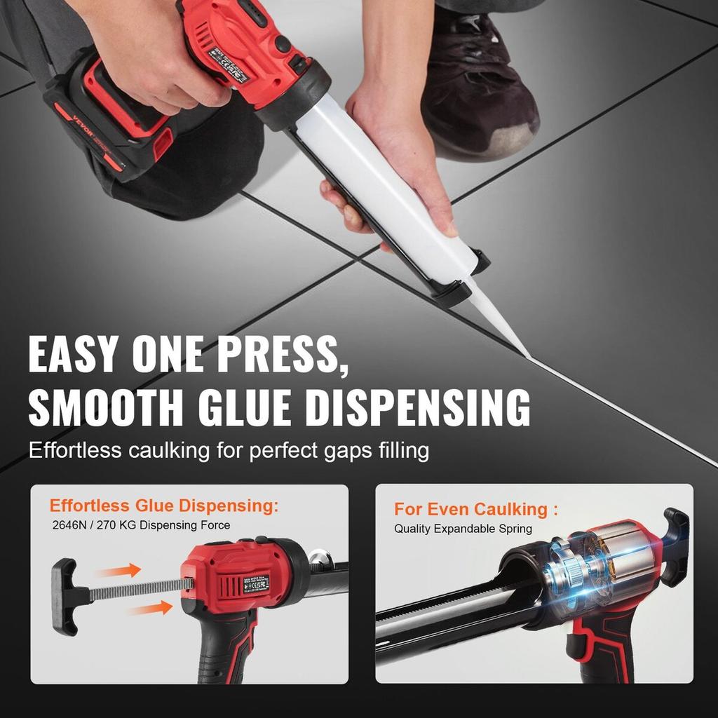 20V Cordless Electric Caulking Gun 10oz/300ml with 4 Adjustable Speeds