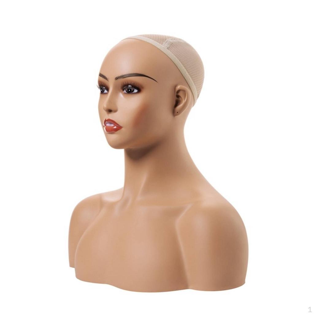 Female Manikin Head with Shoulders PVC Material Realistic Mannequin Pierced Ears