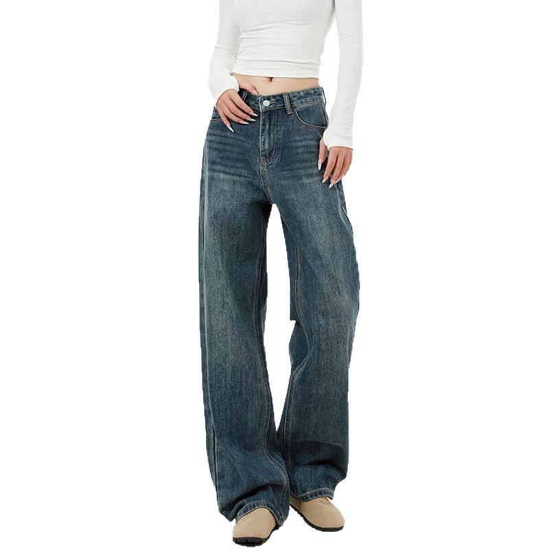 American High Street Women's Retro Slimming Straight & Wide Leg Jeans - Spring/Autumn 2025, Loose Casual Fit