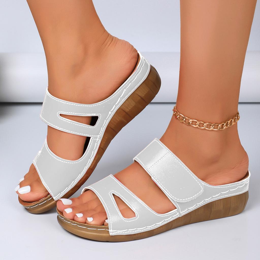 Damen-Sandalen mit Doppelriemen Stilvolle und bequeme Hausschuhe für Freizeitaktivitäten Strand Sommer Plateau Damen Keilsandalen