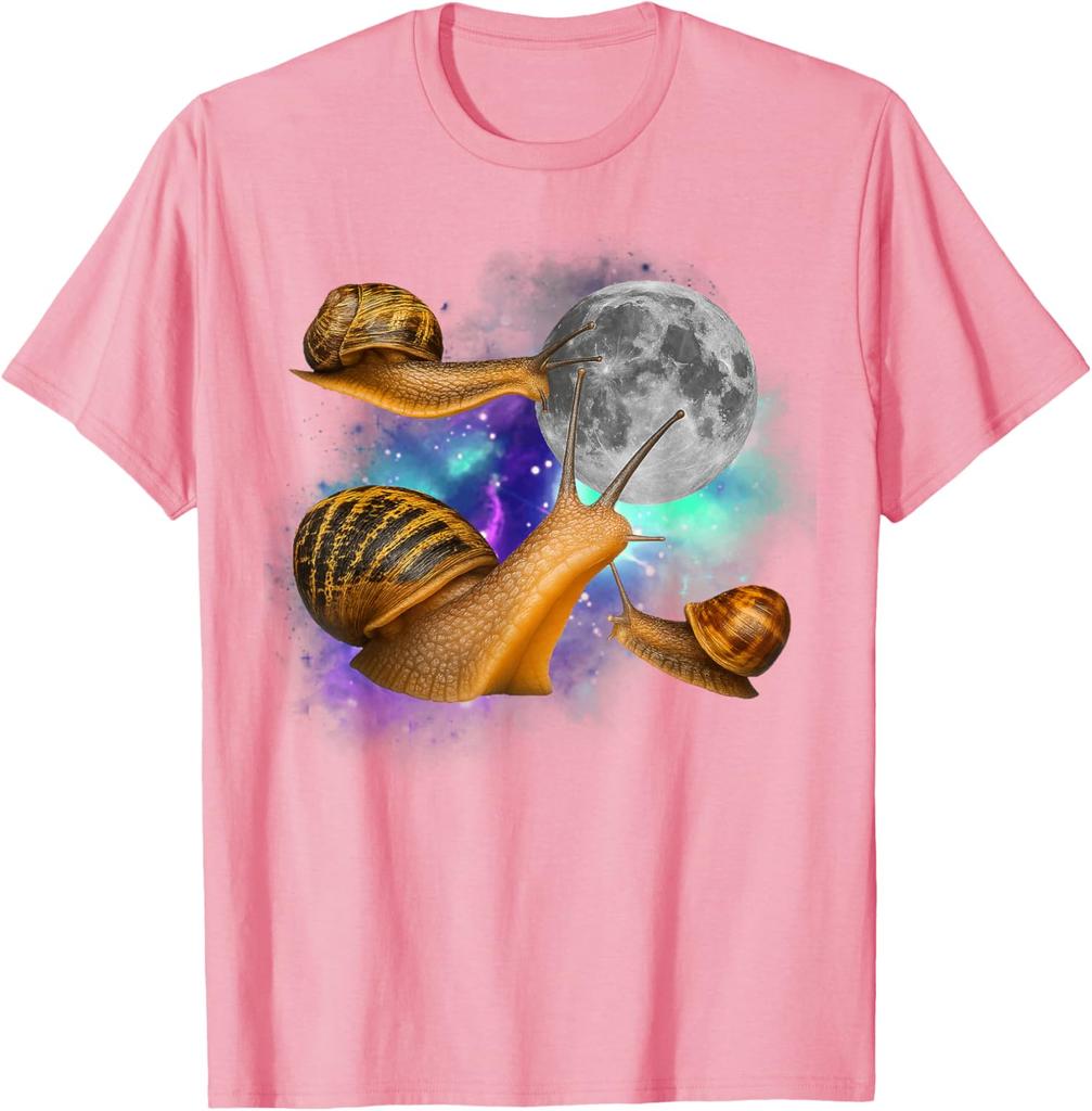 Three Snails Moon Galaxy Graphic Tee Funny Weird Mollusks Print Casual Short Sleeve T-Shirt For Men