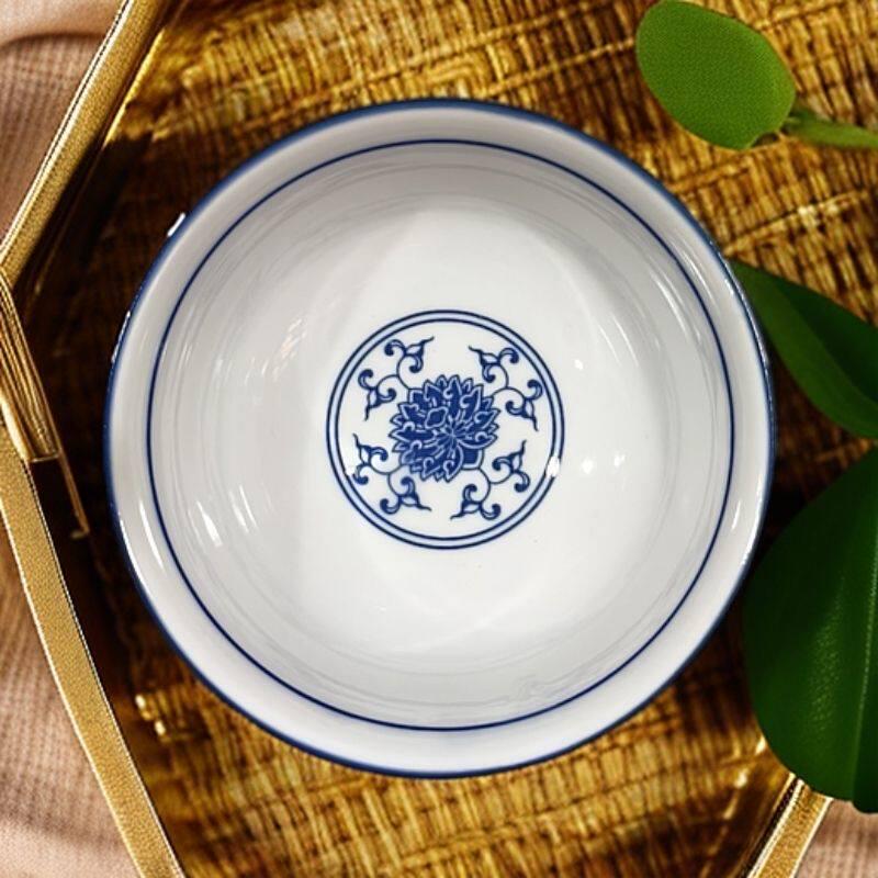 Retro Japanese Blue and White Porcelain Bowl for Rice, Dessert, Wine, or Soup