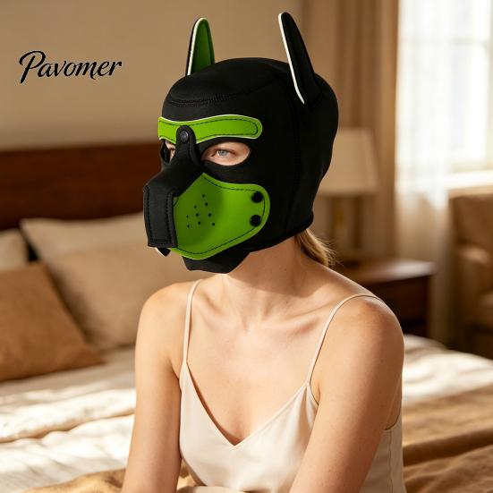 Soft Elastic Cosplay Mask Full Head Dog for Adult Role Play, Neoprene Animal Breathable Pet Party with Removable Mouth And Foldable Ears, Puppy